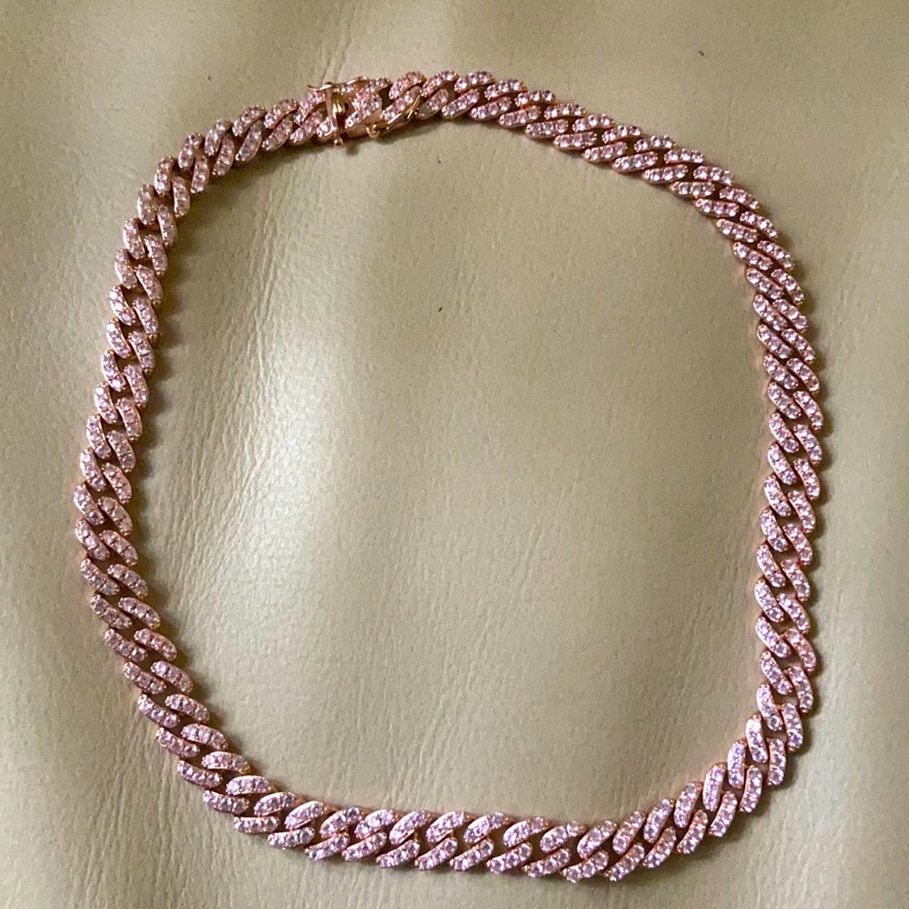 Pink Studded Cuban Link Necklace